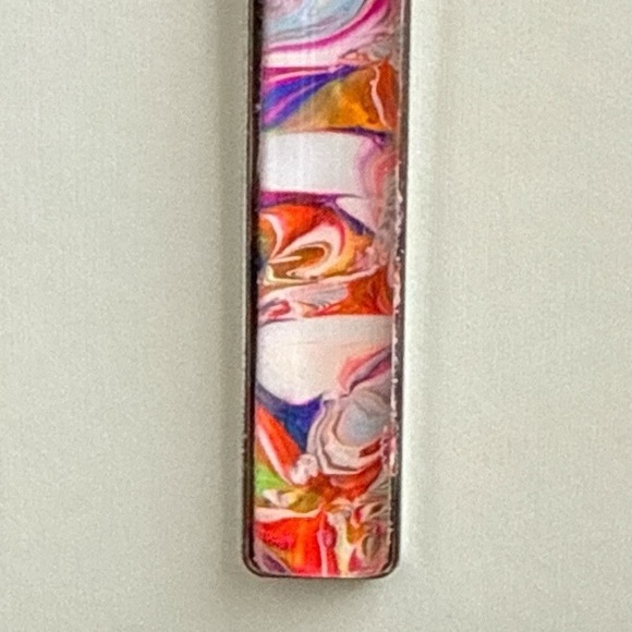 Handmade Abstract Fluid Art Bar Necklace Pink Orange White by Svetlana Yeung - Picture 6 of 9